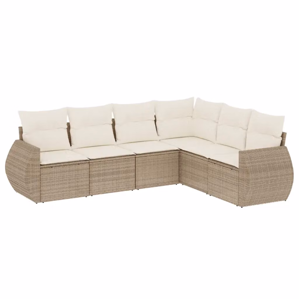 Set Divano da Giardino vidaXL 6 pz a L in Polyrattan con Cuscini Beige e Bianchi – 2