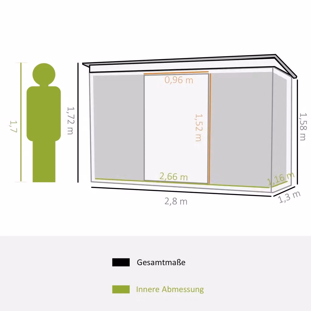 Casa da giardino REDOM in acciaio zincato verde chiaro, superficie 3,2 m², L: 280 cm, P: 172 cm, H: 130 cm – 2