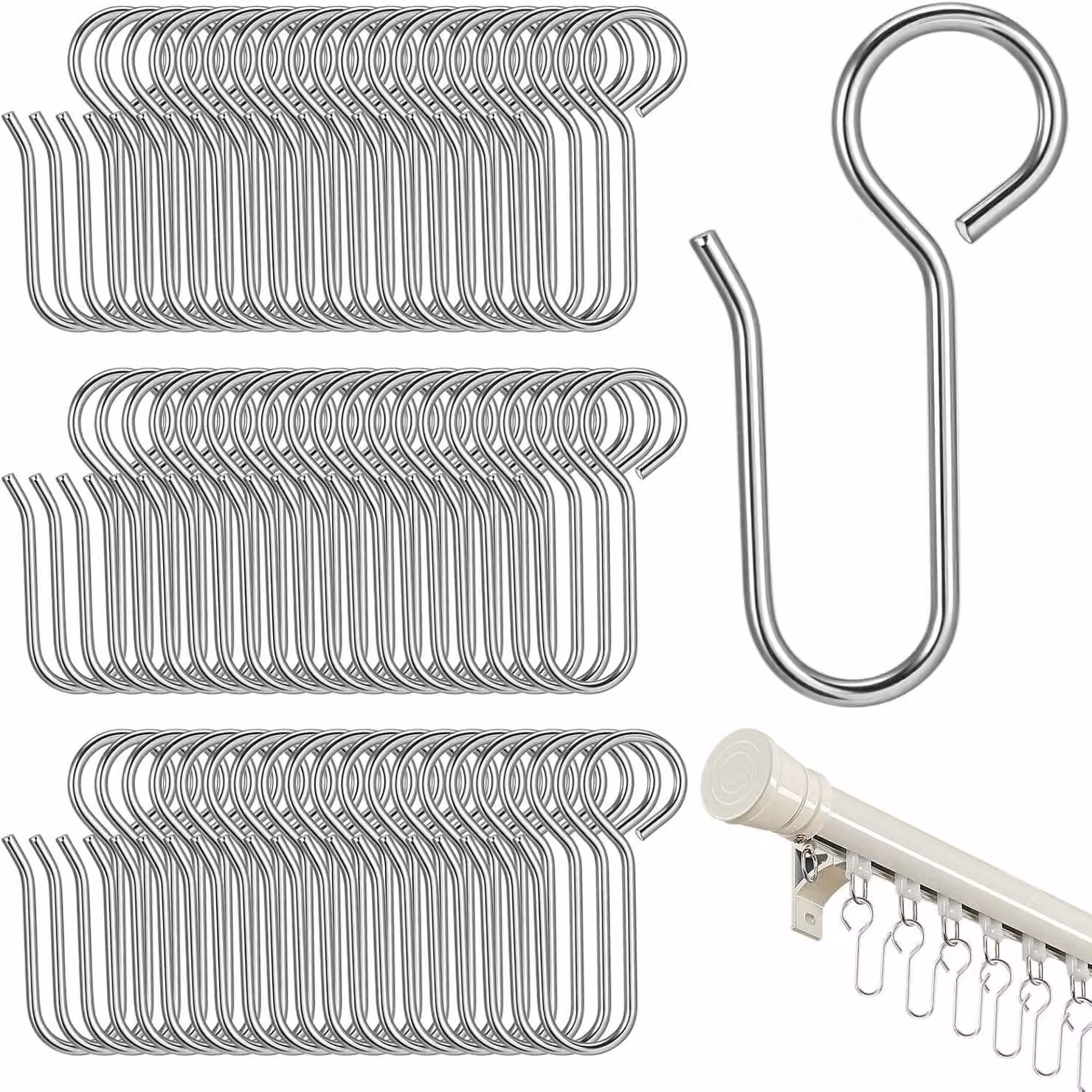 Pannelli doccia: 60 ganci per tende da doccia, robusti ganci in acciaio inossidabile per l'aggancio alle guide, ganci metallici per tende, ganci per tende da porta
