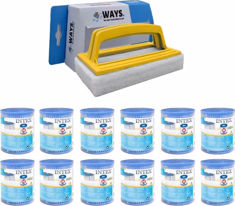 Intex - Confezione economica - Filtro ad H adatto alla pompa filtro 28602GS - 12 pezzi & spazzola WAYS