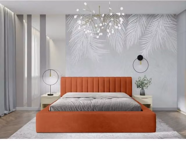 Lettino CERVIN Meublorama in velluto arancione con rete sollevabile L/P/H: 140 x 200 x 86 cm