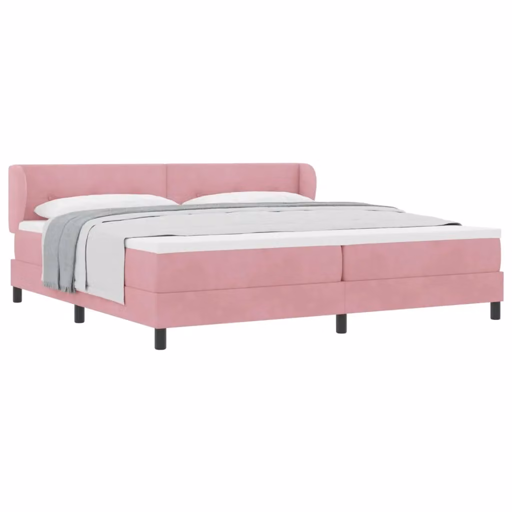 Letto a molle moderno vidaXL con testiera in velluto rosa L 200 cm x P 200 cm x H 88 cm – 2