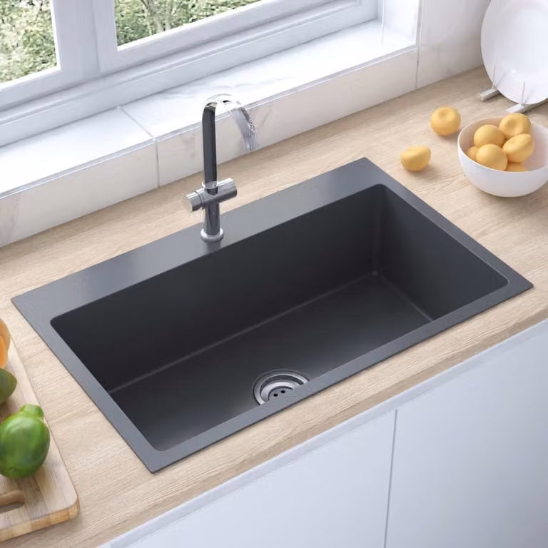 The Living Store Lavello da incasso a mano in acciaio inox nero