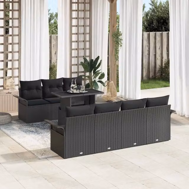 Set Divano da Giardino 8 pz Nero polyrattan 3348229
