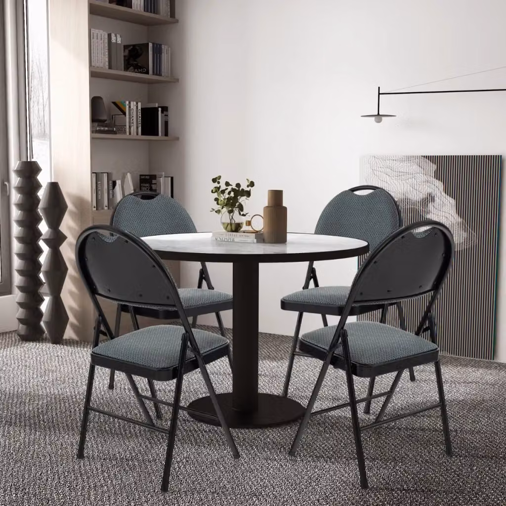 Set di 4 sedie pieghevoli moderne con seduta imbottita in tessuto e struttura in metallo, Grigio, L: 46 cm, P: 47 cm, H: 88,5 cm – 2