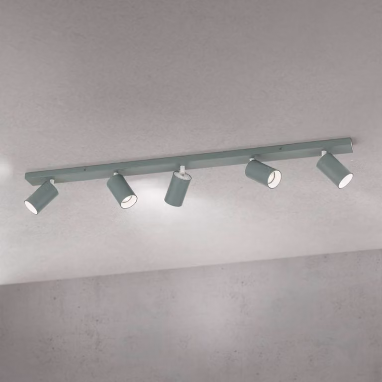 ORION Faretto da soffitto Sean, verde chiaro, a 5 luci, alluminio, GU10 dimmerabile, Verde, Soggiorno / Sala da pranzo, Alluminio, Moderno, Faretto alogeno