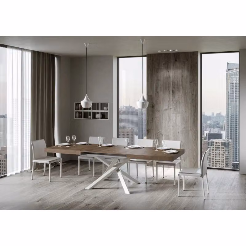 Tavolo allungabile Volantis ITAMOBY con telaio a X in metallo e piano in legno color noce, L/P: 160/420 x 90 cm – 2