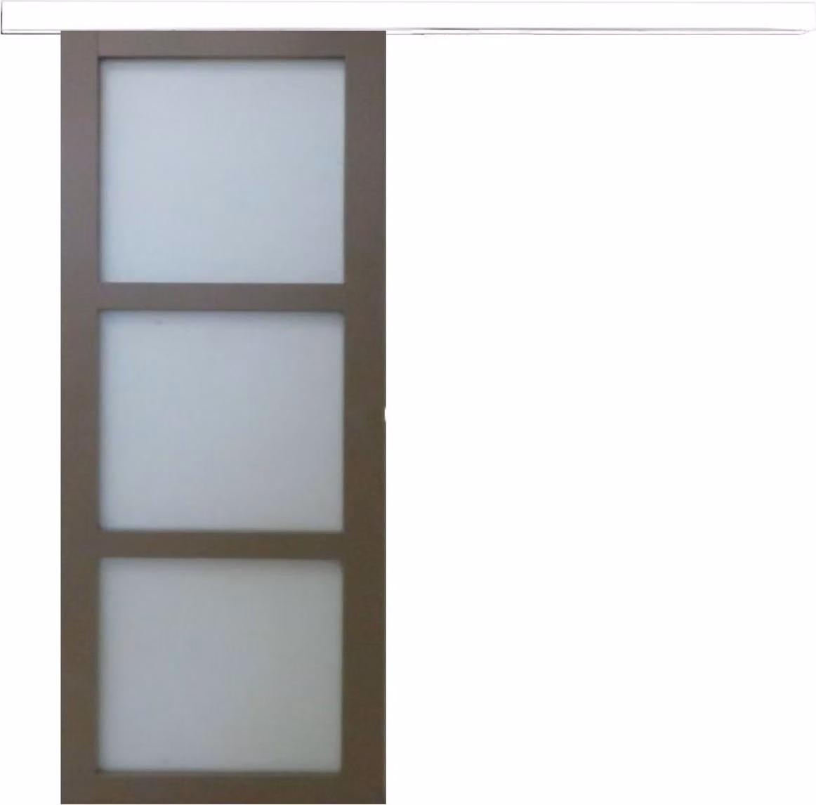 Porta scorrevole grigia beige con vetro H204 x L73 cm, binario a bande bianca Gd Menuiseries