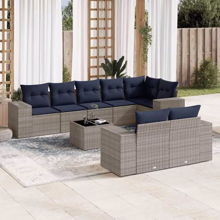 Maison Exclusive - Set di 9 pezzi per giardino con cuscini, grigio, polyrattan