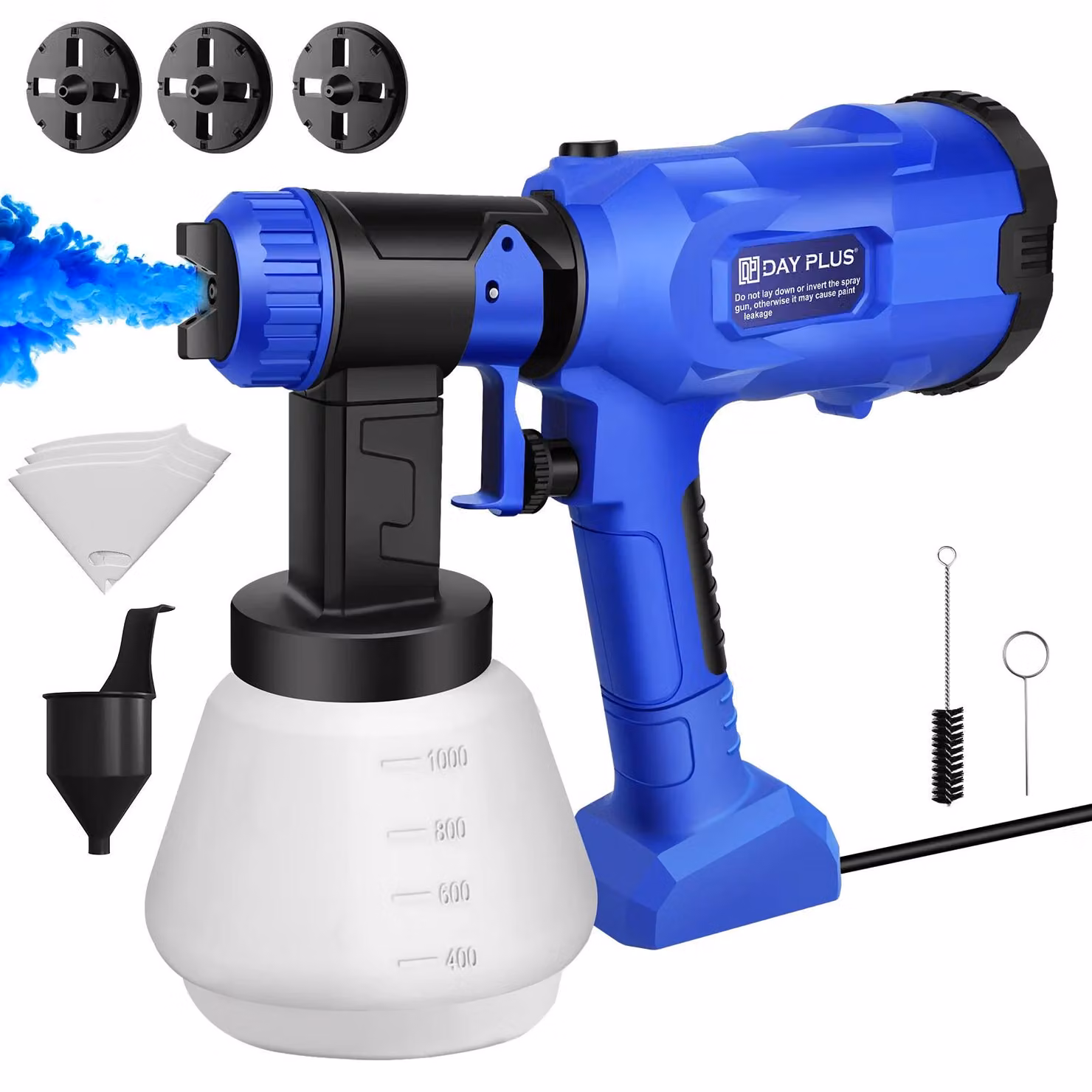 Spruzzatore a colori manuale - Pistola a spruzzo per vernici - Capacità: 1000 ml - Potenza: 1000 W - 3 tipi di getto - Flusso di vernice regolabile - Colore: blu