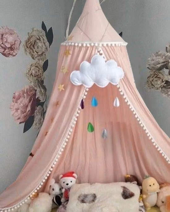 Decorazione per cameretta in cotone rosa con rete anti-zanzare, cupola rotonda, da appendere, tenda da gioco.