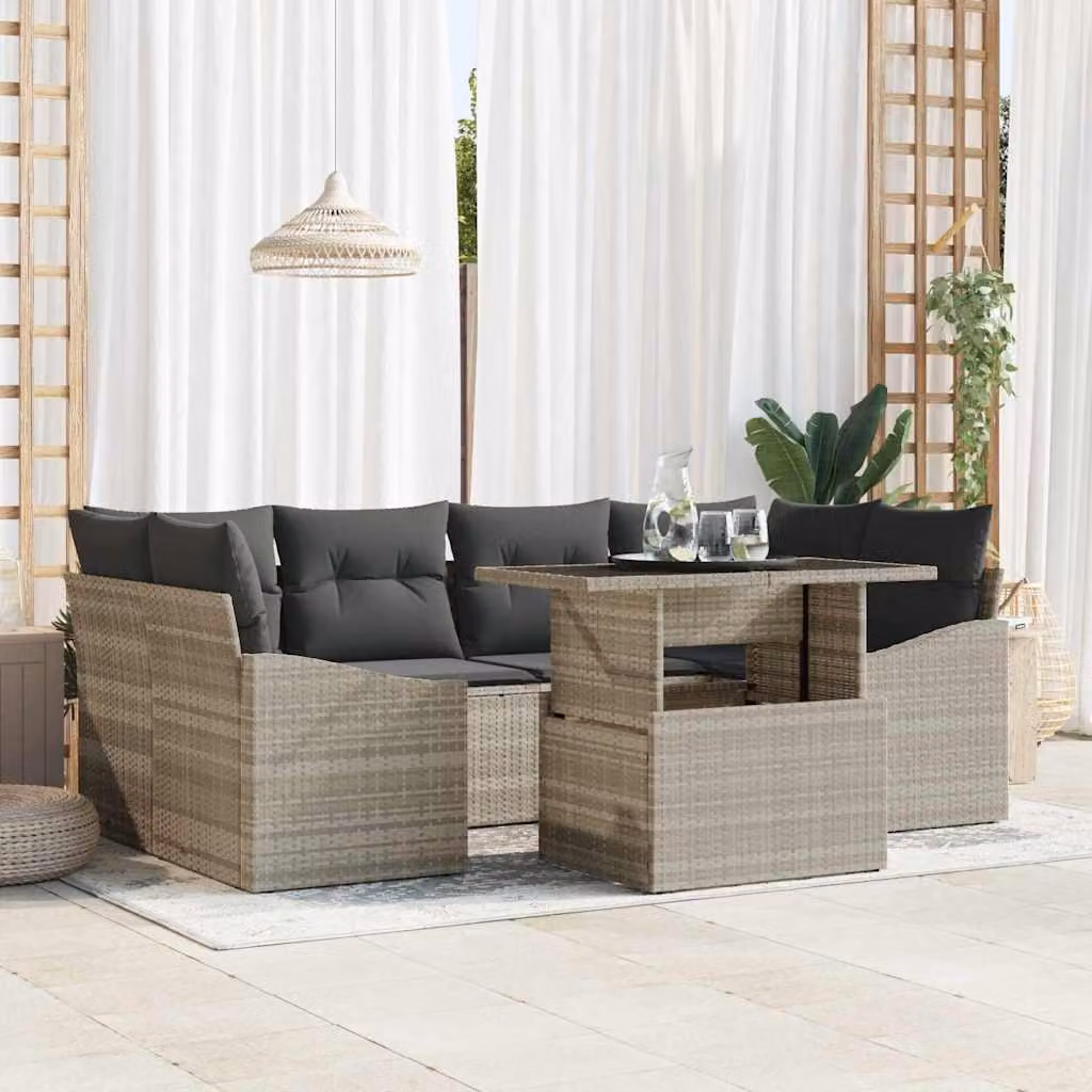 Maison Exclusive - Set da giardino composto da 7 pezzi, divano in rattan sintetico color grigio chiaro
