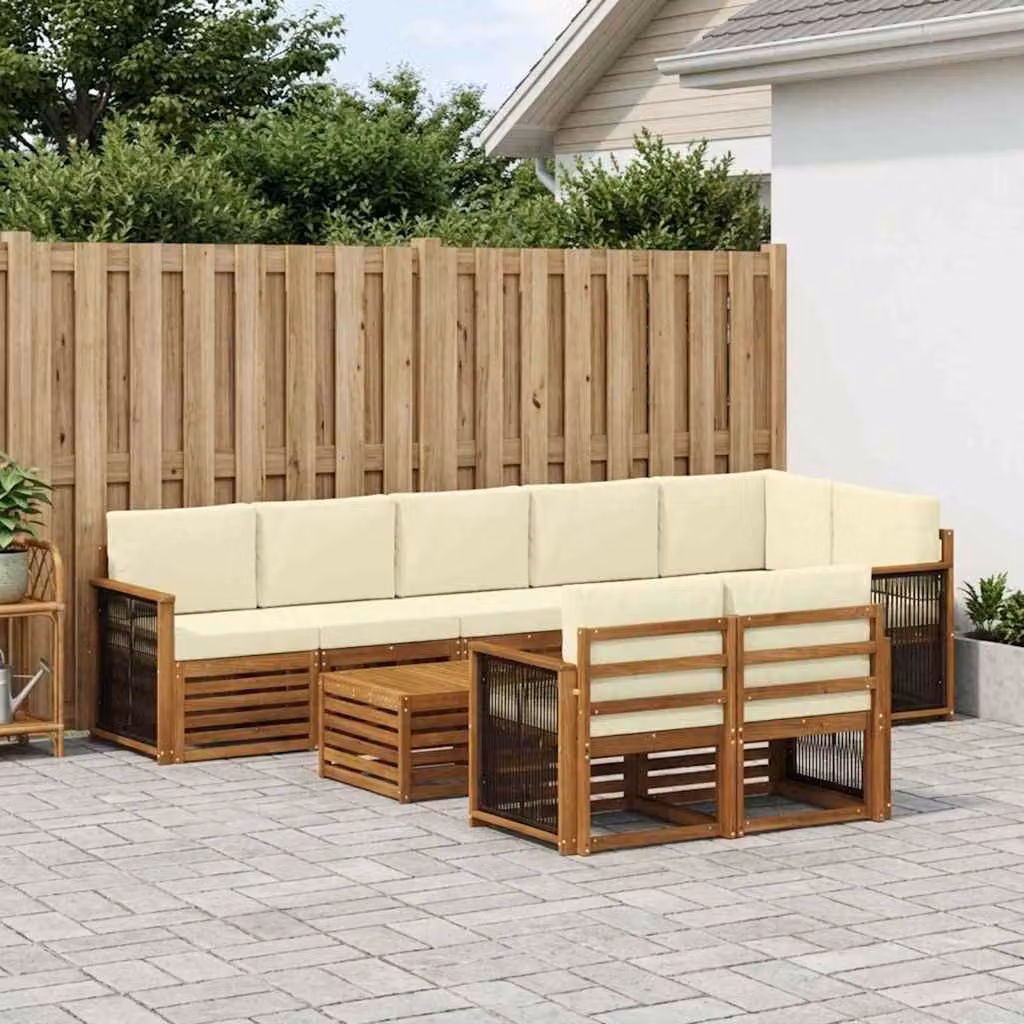 Set di divani da esterno vidaXL 8 pz in legno di acacia con cuscini, colore beige e bianco