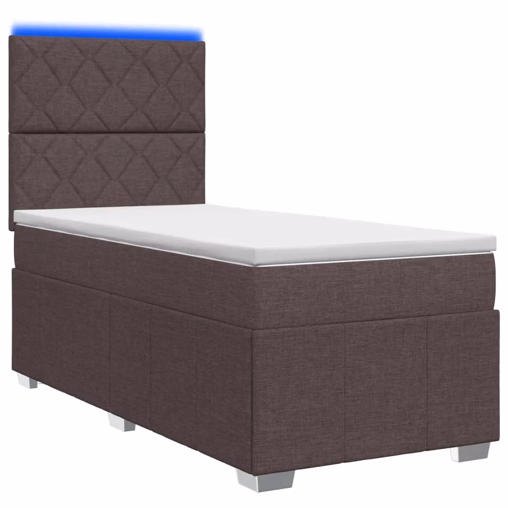 Letto Box Spring vidaXL con Materasso a Molle Insacchettate e Illuminazione LED, Colore Marrone e Bianco, L/P: 90 x 200 cm – 2