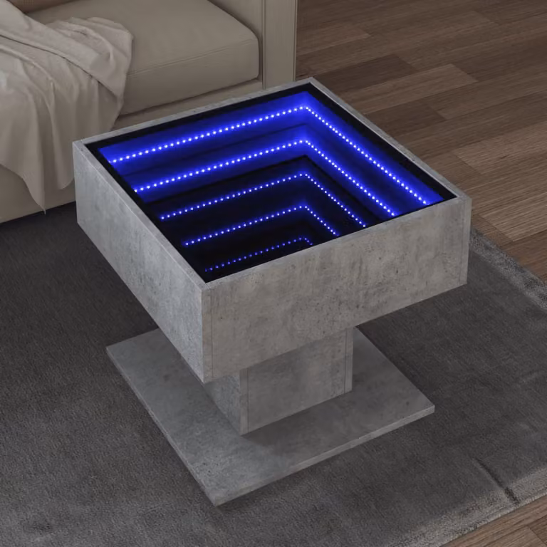 vidaXL Tavolino da Salotto Moderno con LED Grigio Cemento, L/P/H: 50 x 50 x 45 cm
