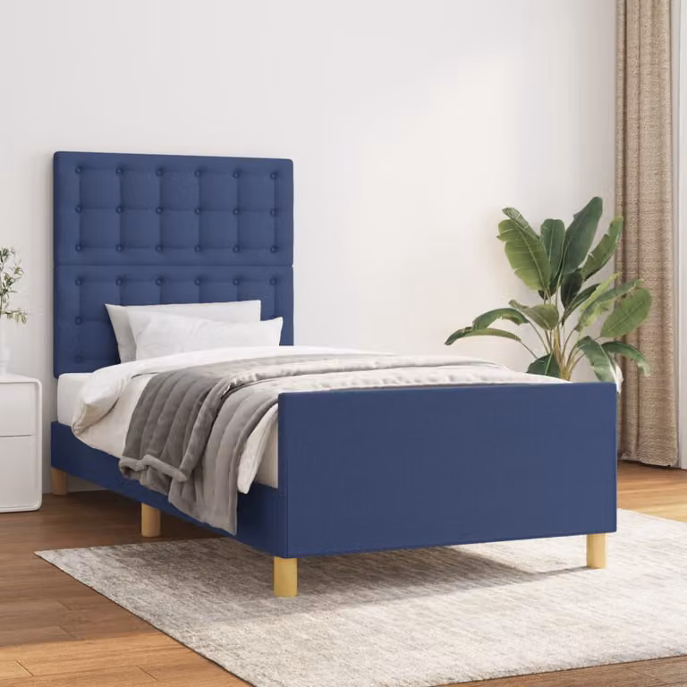The Living Store Struttura letto con testiera blu 90x200 cm in tessuto