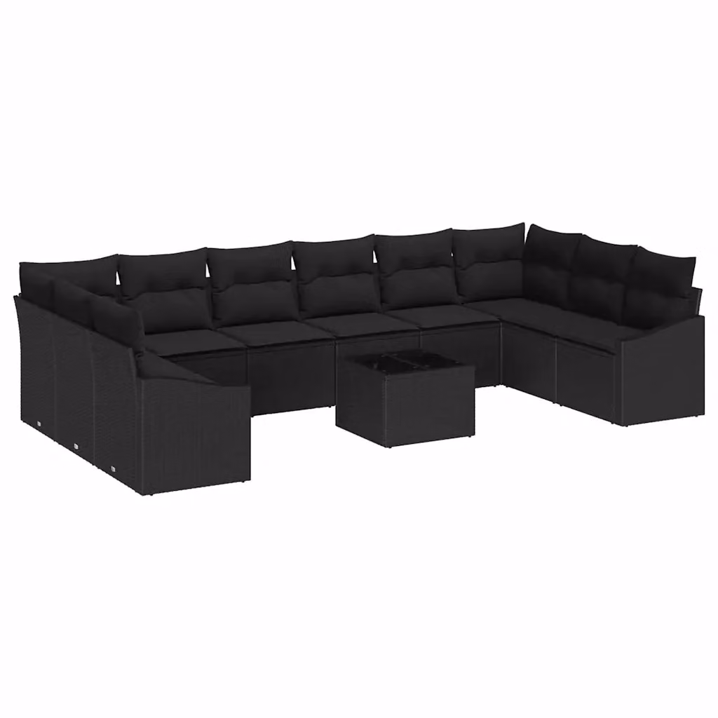 Set Divano da Giardino vidaXL in Polyrattan Nero con Cuscini e Tavolino da Caffè con Funzione di Archiviazione – 2