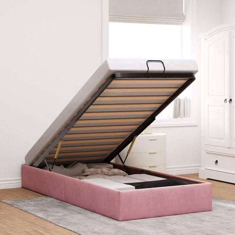 vidaXL Struttura Letto con Contenitore Lift-Up in Velluto Rosa, L 203 x P 140 x H 100 cm