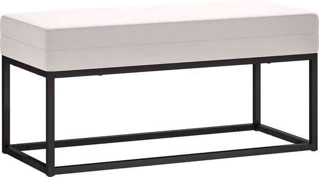 Panca da ingresso moderna HOMCOM in velluto beige con struttura in metallo e piedini regolabili, L: 94 cm, P: 42 cm, H: 44 cm