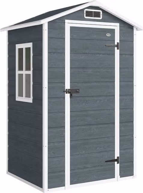 Capanno da giardino in plastica Outsunny con pavimento, finestra e ventilazione, grigio, L 128 cm x P 104 cm x H 196 cm