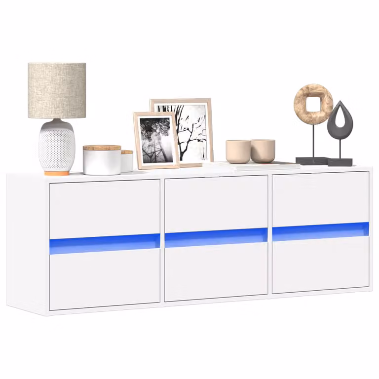Mobile TV a parete vidaXL con luci LED integrate, Bianco, L 130 cm x P 31 cm x H 45 cm