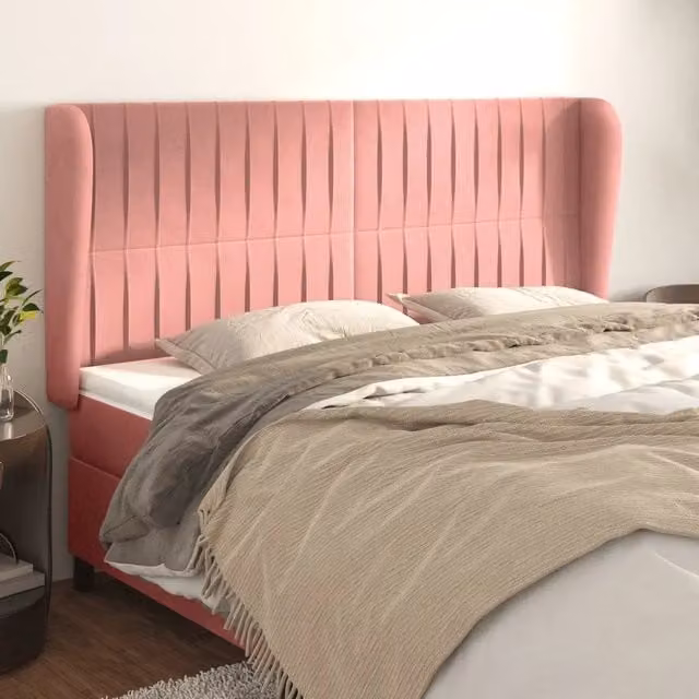 Testiera con Orecchie Design Mania in Velluto Rosa L: 183 cm, P: 23 cm, H: 118/128 cm