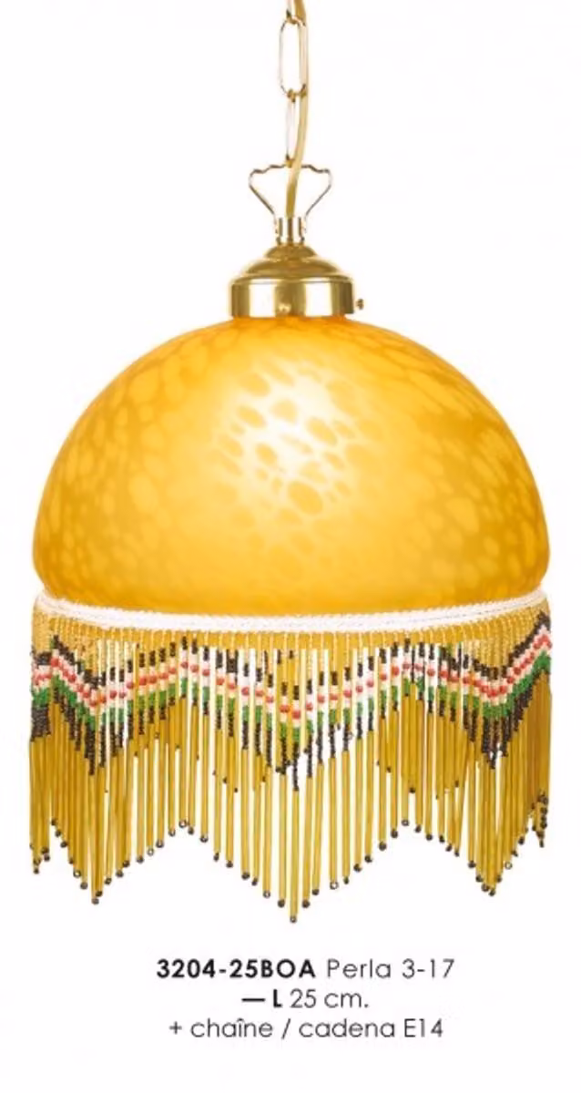 Lampada a sospensione Casa Padrino in stile rustico, con decorazioni in vetro, nei colori oro e giallo, diametro 25 cm