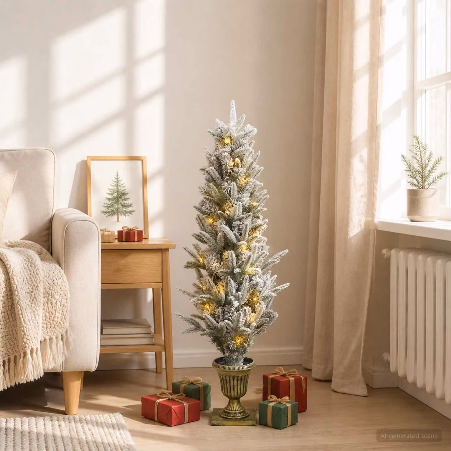 Albero di Natale mini, 120 cm, 100 LED, luce bianca calda, realizzato in PVC e PE