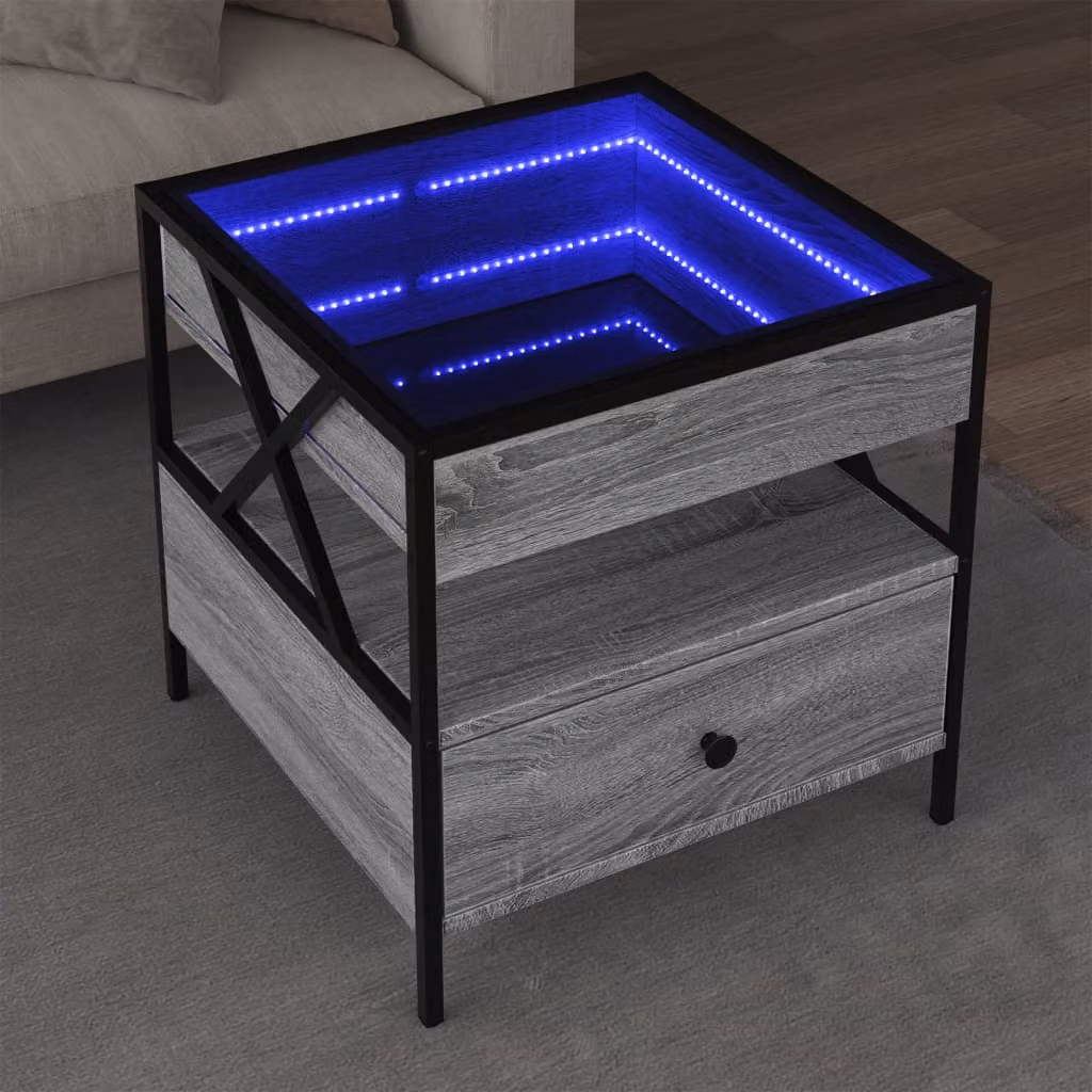 vidaXL Tavolino da Salotto Moderno con LED Grigio, L/P/H: 50 x 50 x 51 cm