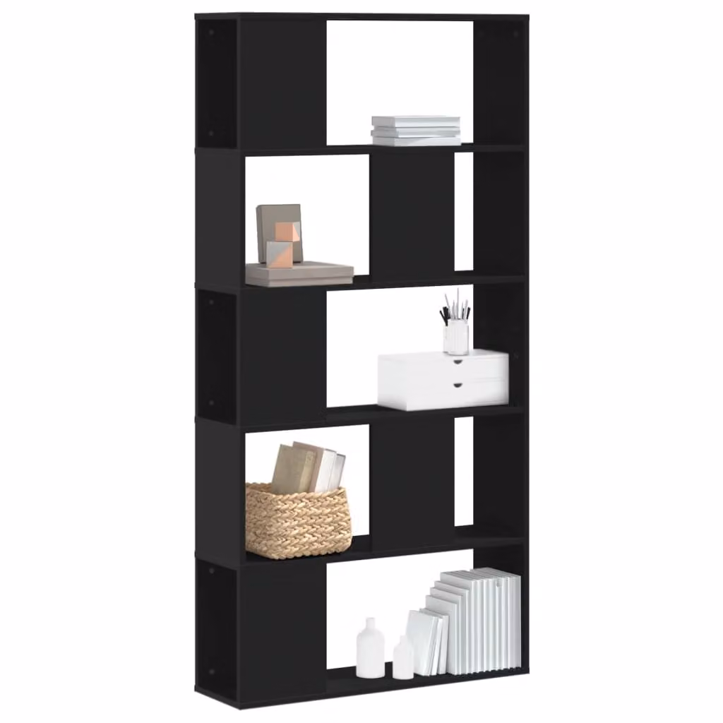 Libreria moderna vidaXL con 5 ripiani in legno e MDF, colore nero opaco, L 80,5 cm x P 23,5 cm x H 162,5 cm