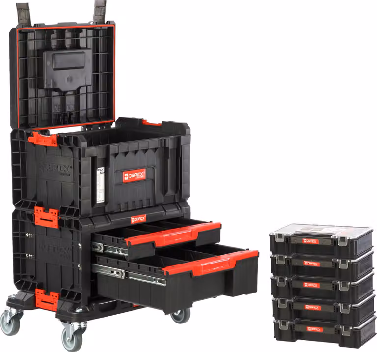 Piattaforma mobile con cassette portautensili e 5 organizer Set da officina modulare PRO