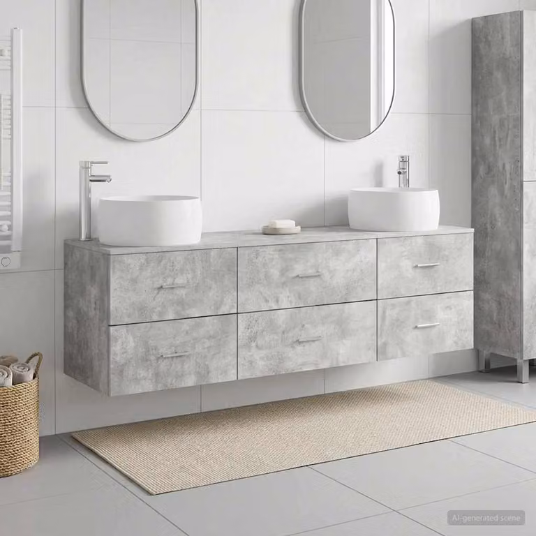 Set di mobili per il bagno moderno vidaXL in 3 pezzi Grigio con vanità e mobile laterale sospeso