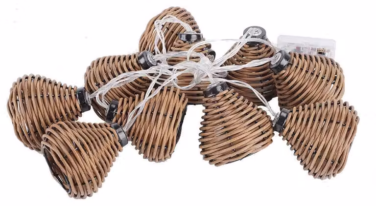 Set di 10 palline in rattan con luci a LED, luce bianco caldo, alimentato a batteria