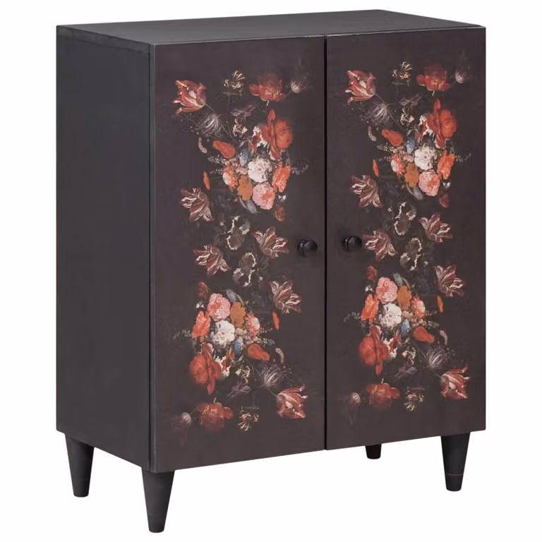 Armadio da stoccaggio vidaXL in legno di mango massello con ante a battente, multicolore e nero, L: 60 cm, P: 33 cm, H: 75 cm