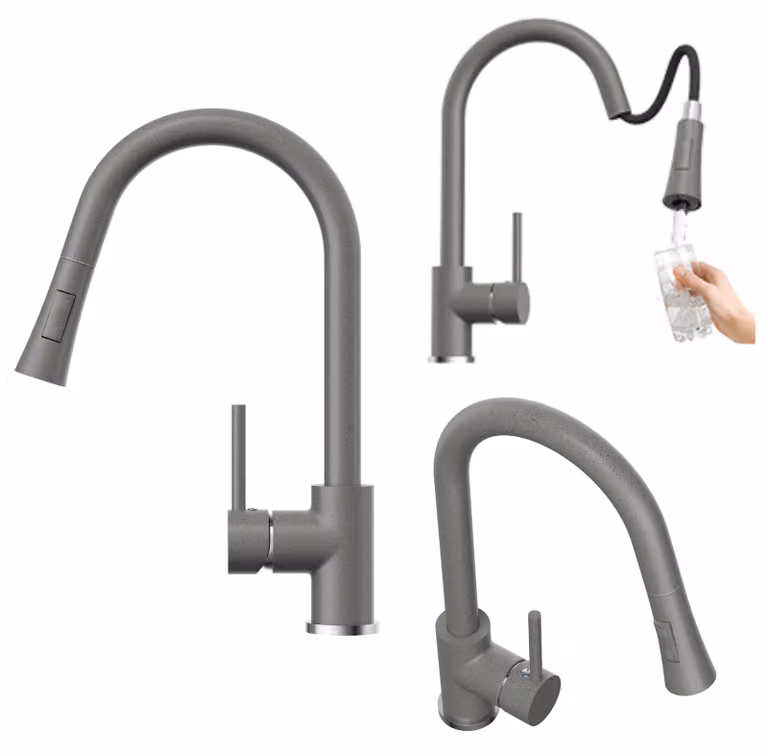 Granitan - Miscelatore cucina - Rubinetto cucina altezza 39 cm - Miscelatore lavello grigio - LIBRA