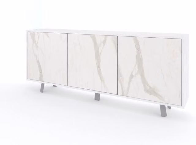 Buffet 3 ante VELBRUK bianco pietra/marmo calacatta