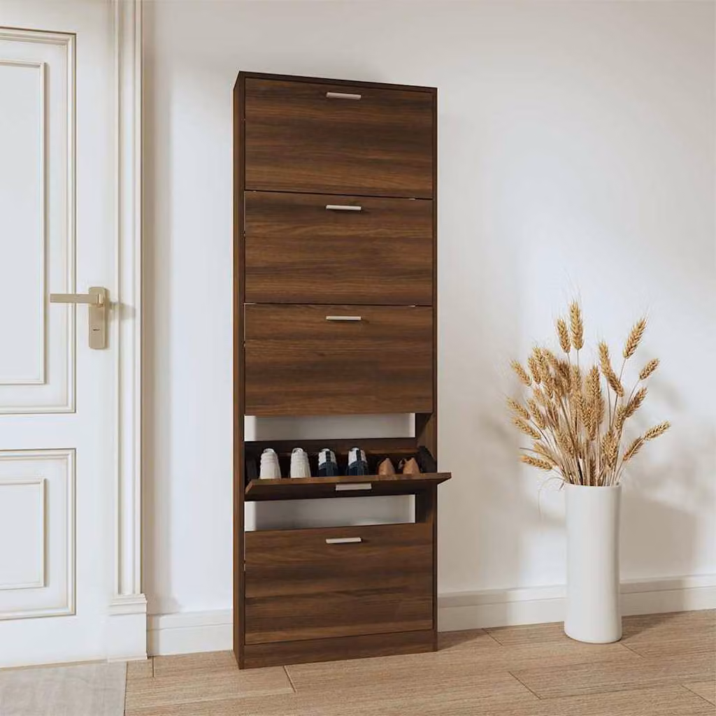 Scarpiera moderna vidaXL in legno rovere marrone con scomparti basculanti, L: 59 cm, P: 17 cm, H: 169 cm