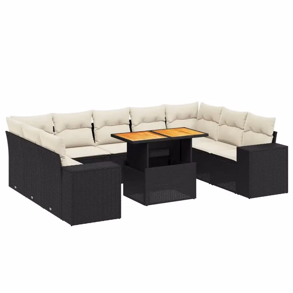 vidaXL Set Divani da Giardino 10pz con Cuscini e Tavolino, Polyrattan e Acciaio, Nero e Bianco – 2