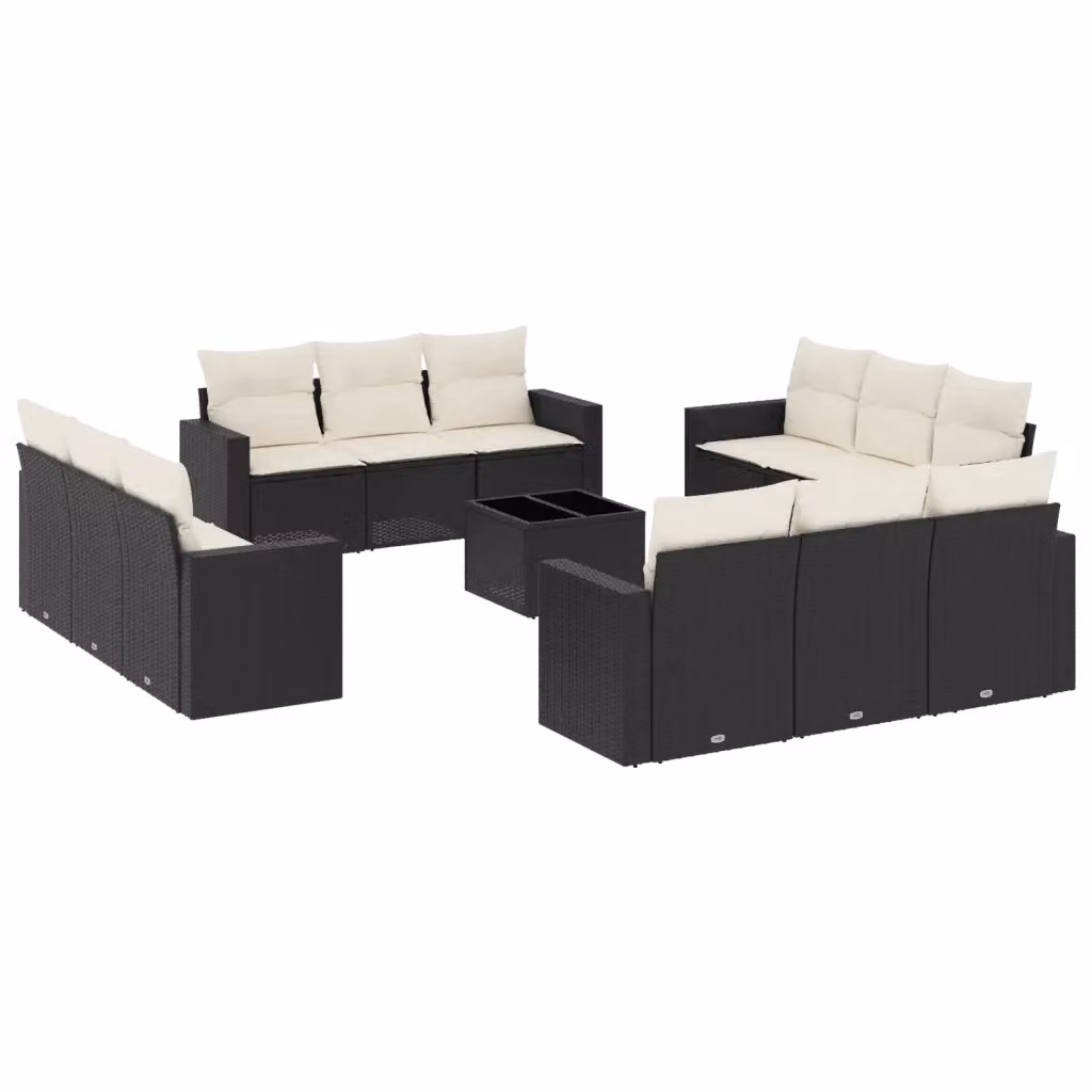 Set di Divani da Giardino VIDAXL in Polyrattan Nero con 13 Pezzi e Cuscini – 2