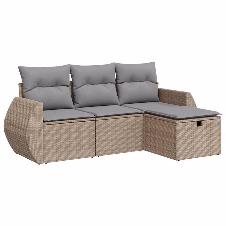 Set Divano da Giardino 4 pz con Cuscini Beige in Polyrattan