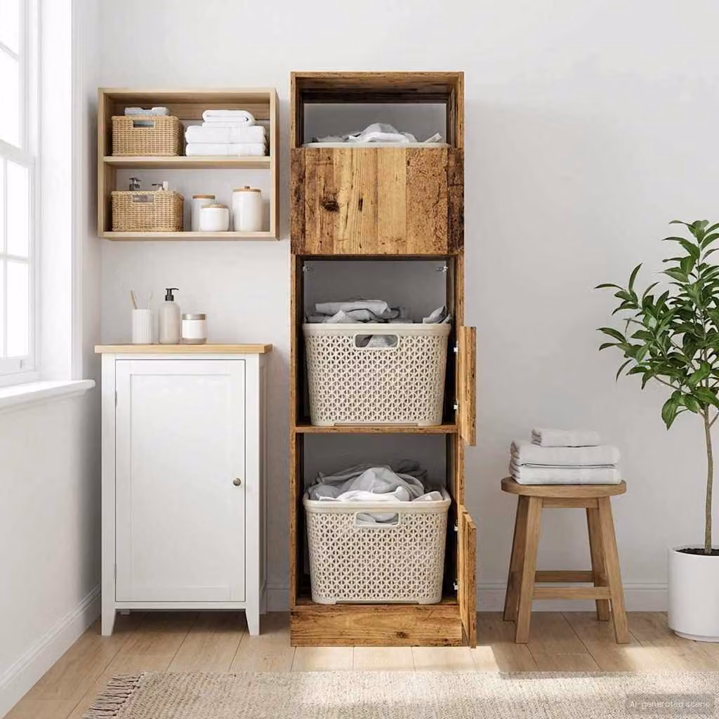 Mobile da lavanderia vidaXL in legno rovere marrone con ante a battente L/P/H: 50 x 68 x 162 cm