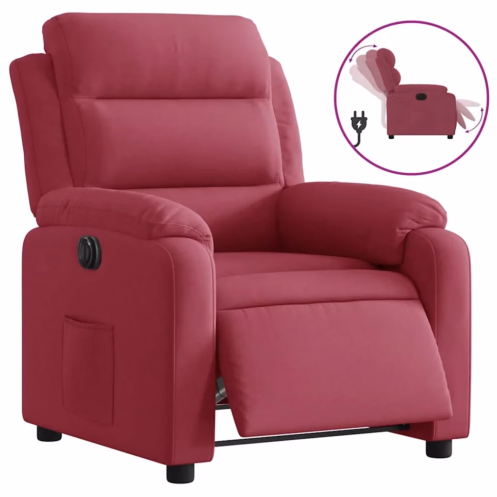 Poltrona Elettrica Reclinabile vidaXL in Tessuto Rosso con Braccioli e Funzione Auto-Return – 2