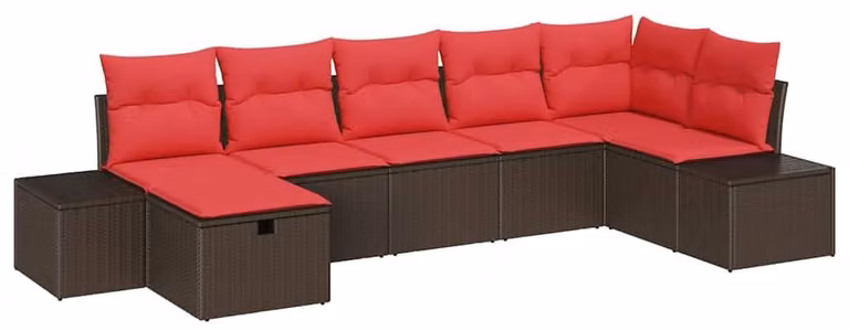 Set Divano da Giardino con cuscino 7 pcs Marrone polyrattan