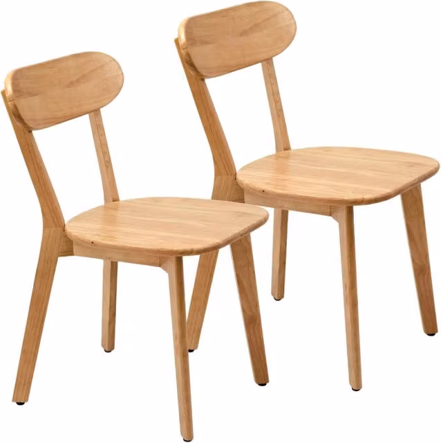 Chaise da pranzo in legno massiccio con schienale curvo e piedini regolabili, stile mid century, colore legno