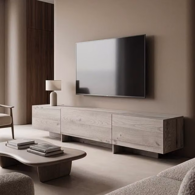 Mobile porta TV Kapipimso en.casa con ante a ribalta, design moderno, effetto rovere e grigio, L: 194 cm, P: 36,5 cm, H: 31 cm – 1