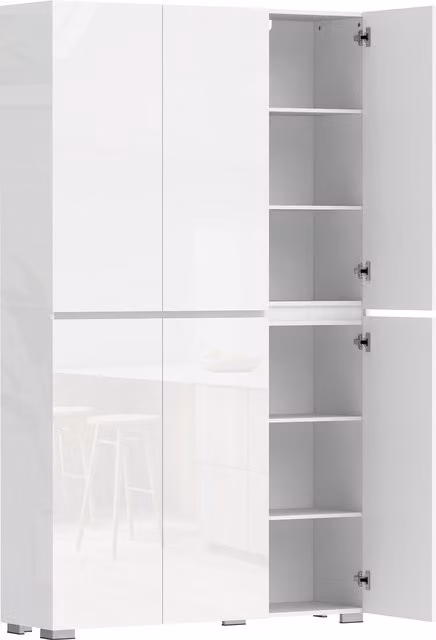 HOMCOM Buffet alto cucina armadio da cucina a finitura lucida 6 porte con chiusura ammortizzata ripiani regolabili bianco   Aosom Italy