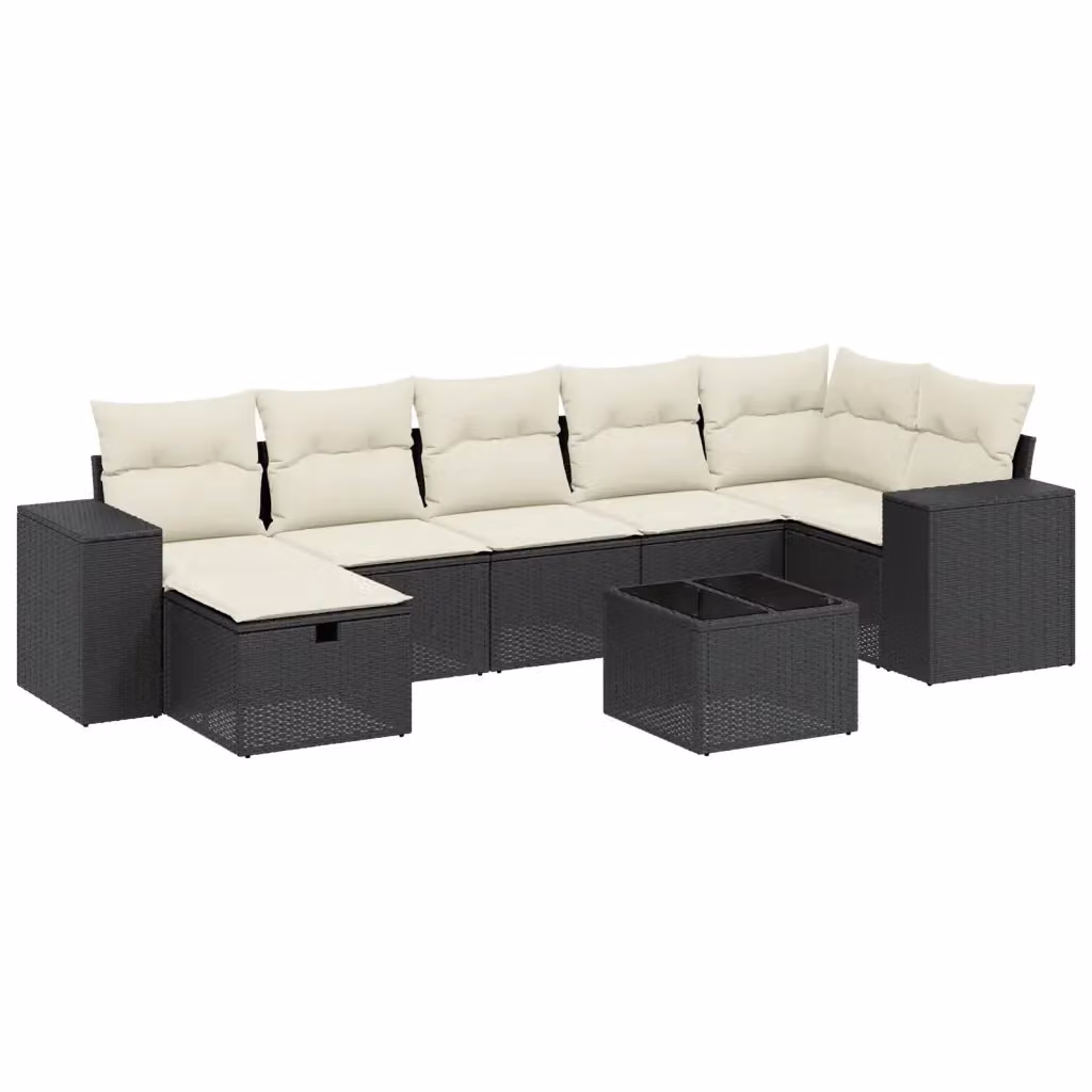 vidaXL Set Divani da Giardino a L con Cuscini 8 pz Nero in Polyrattan e Acciaio – 2
