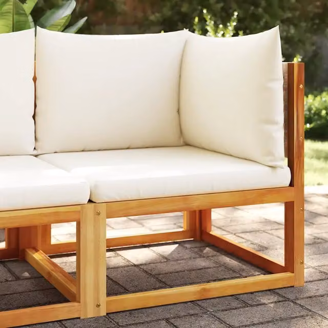 Divano da giardino angolare vidaXL in legno di acacia e rattan con cuscini beige e coperture rimovibili