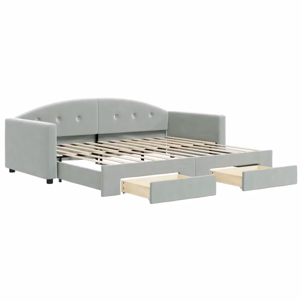 Divano Letto Estraibile con Cassetti vidaXL in Velluto Grigio L/P/H: 222 x 90 x 75 cm – 2