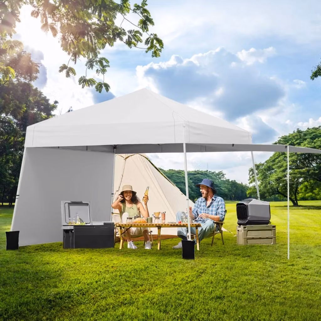 Tenda gazebo pieghevole con pareti laterali convertibili in tenda da sole DESIGN IN, colore bianco e argento, struttura in metallo, L: 302 cm, P: 280 cm, H: 264 cm – 2